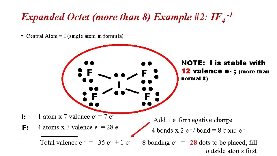 Expanded Octet (more than 8) Example #2: IF 4 -1 • Central Atom =