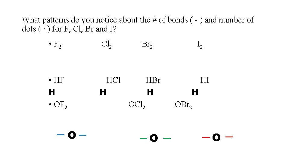 What patterns do you notice about the # of bonds ( - ) and