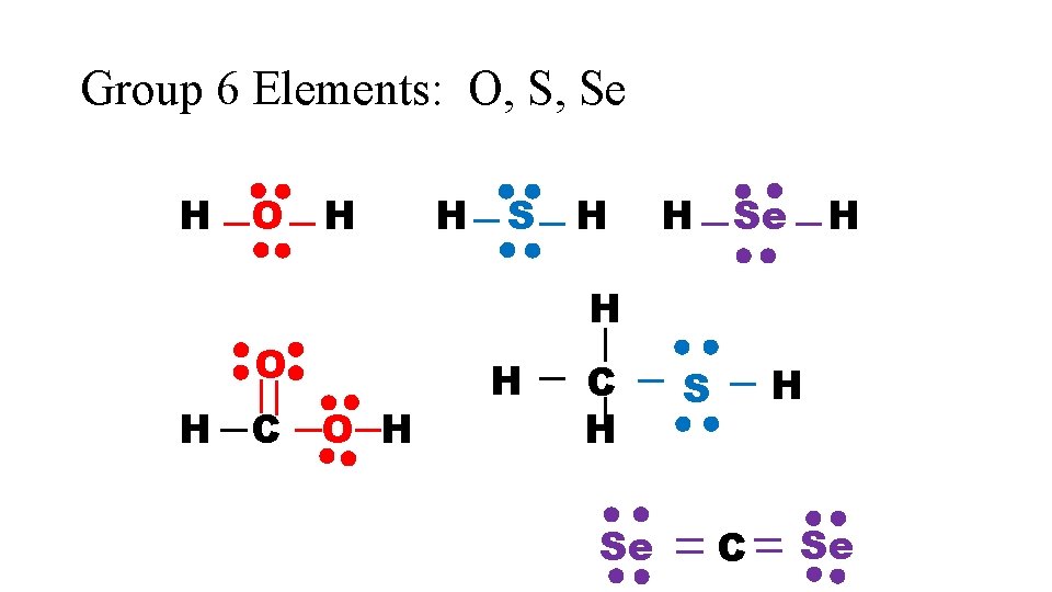 Group 6 Elements: O, S, Se H O H H Se H H O