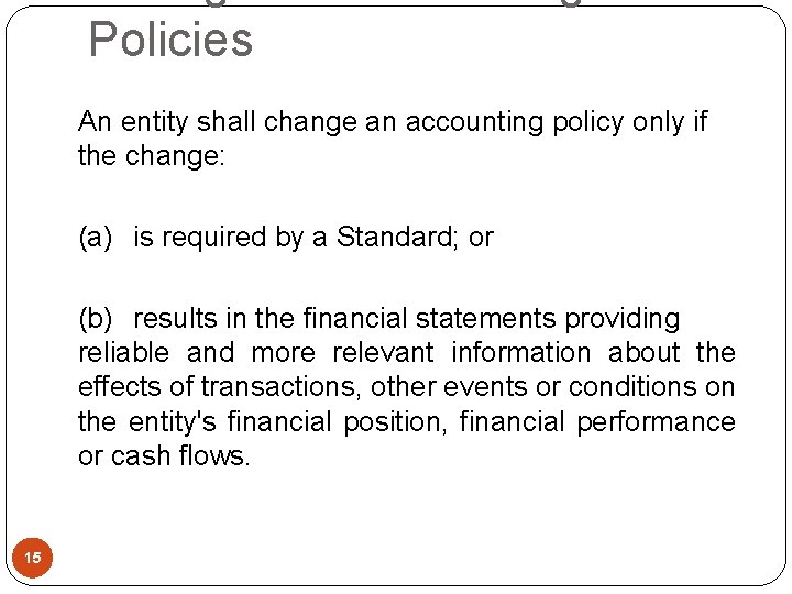 Policies An entity shall change an accounting policy only if the change: (a) is