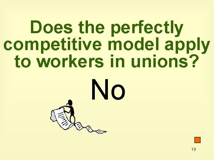 Does the perfectly competitive model apply to workers in unions? No 19 