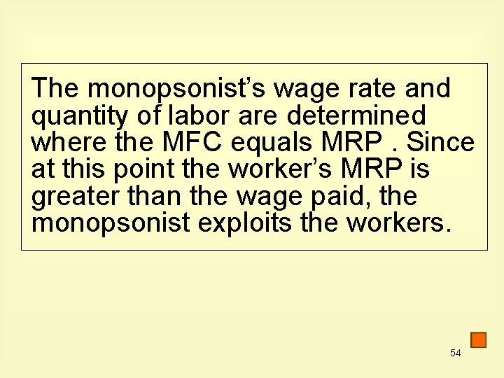 The monopsonist’s wage rate and quantity of labor are determined where the MFC equals