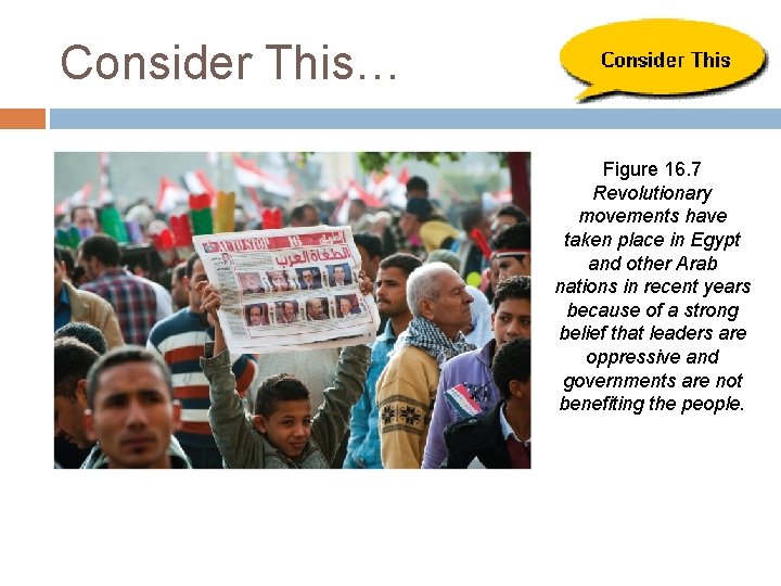 Consider This… Figure 16. 7 Revolutionary movements have taken place in Egypt and other