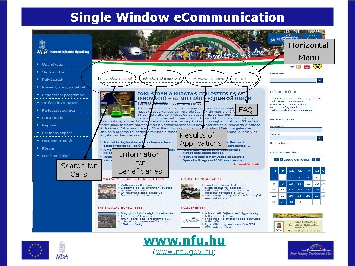 Single Window e. Communication The Website of the New Hungary Development Plan Horizontal (National
