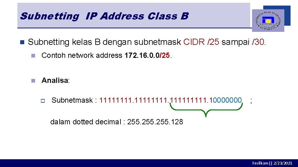 Subnetting IP Address Class B n Subnetting kelas B dengan subnetmask CIDR /25 sampai