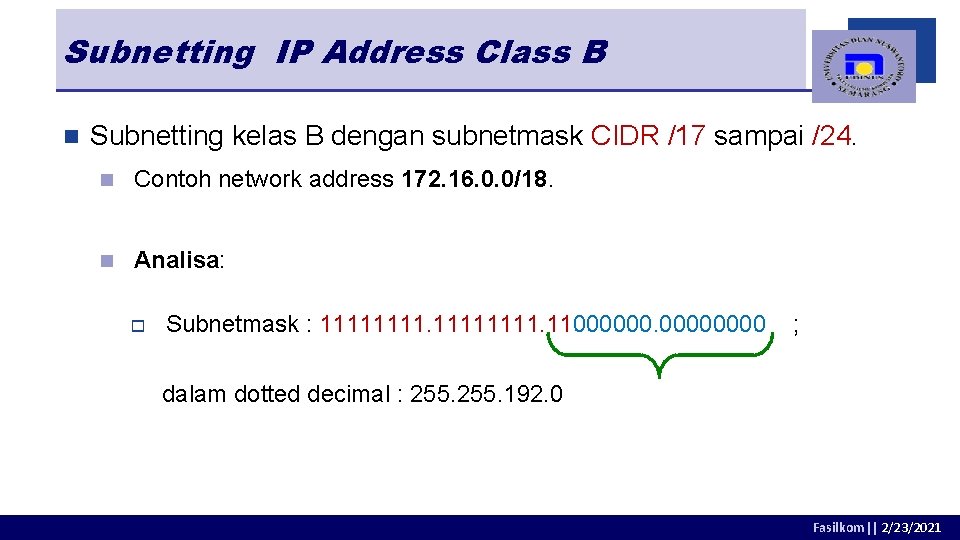 Subnetting IP Address Class B n Subnetting kelas B dengan subnetmask CIDR /17 sampai