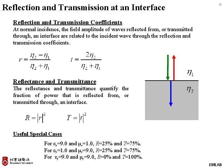 Reflection and Transmission at an Interface 18 Reflection and Transmission Coefficients At normal incidence,