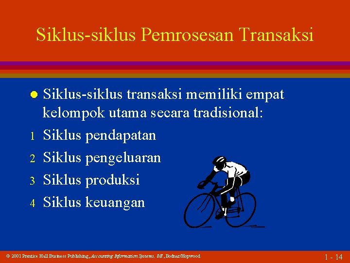 Siklus-siklus Pemrosesan Transaksi l 1 2 3 4 Siklus-siklus transaksi memiliki empat kelompok utama