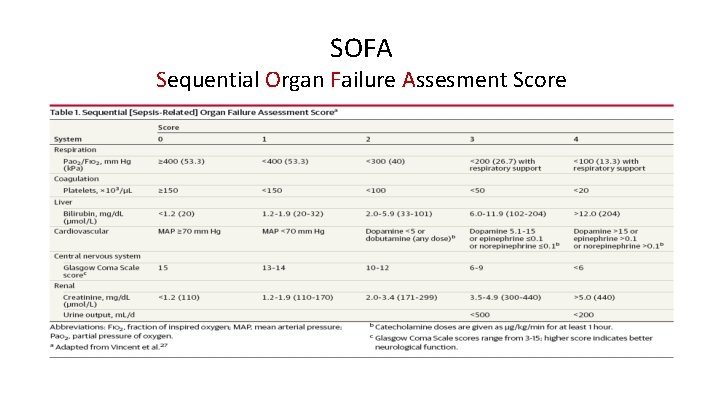 SOFA Sequential Organ Failure Assesment Score 