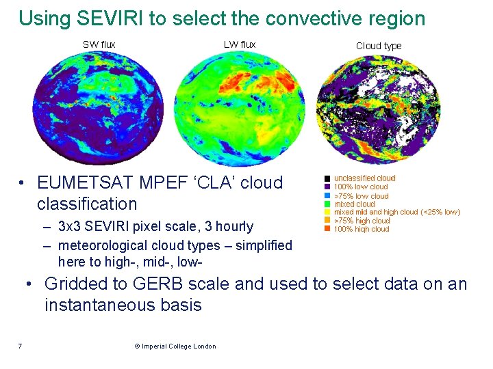 Using SEVIRI to select the convective region SW flux LW flux Cloud type • Using SEVIRI to select the convective region SW flux LW flux Cloud type •