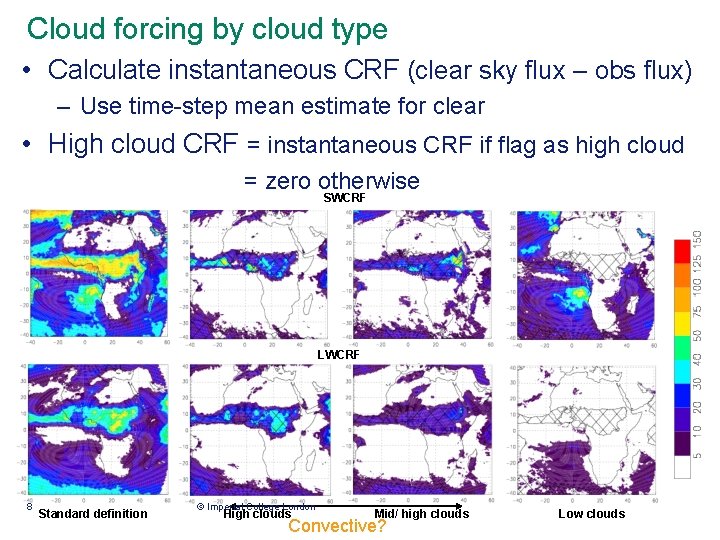 Cloud forcing by cloud type • Calculate instantaneous CRF (clear sky flux – obs Cloud forcing by cloud type • Calculate instantaneous CRF (clear sky flux – obs