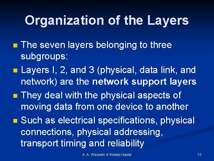 Organization of the Layers n n The seven layers belonging to three subgroups: Layers