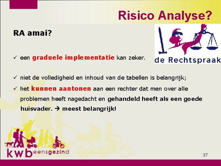 Risico Analyse? RA amai? ü een graduele implementatie kan zeker. ü niet de volledigheid