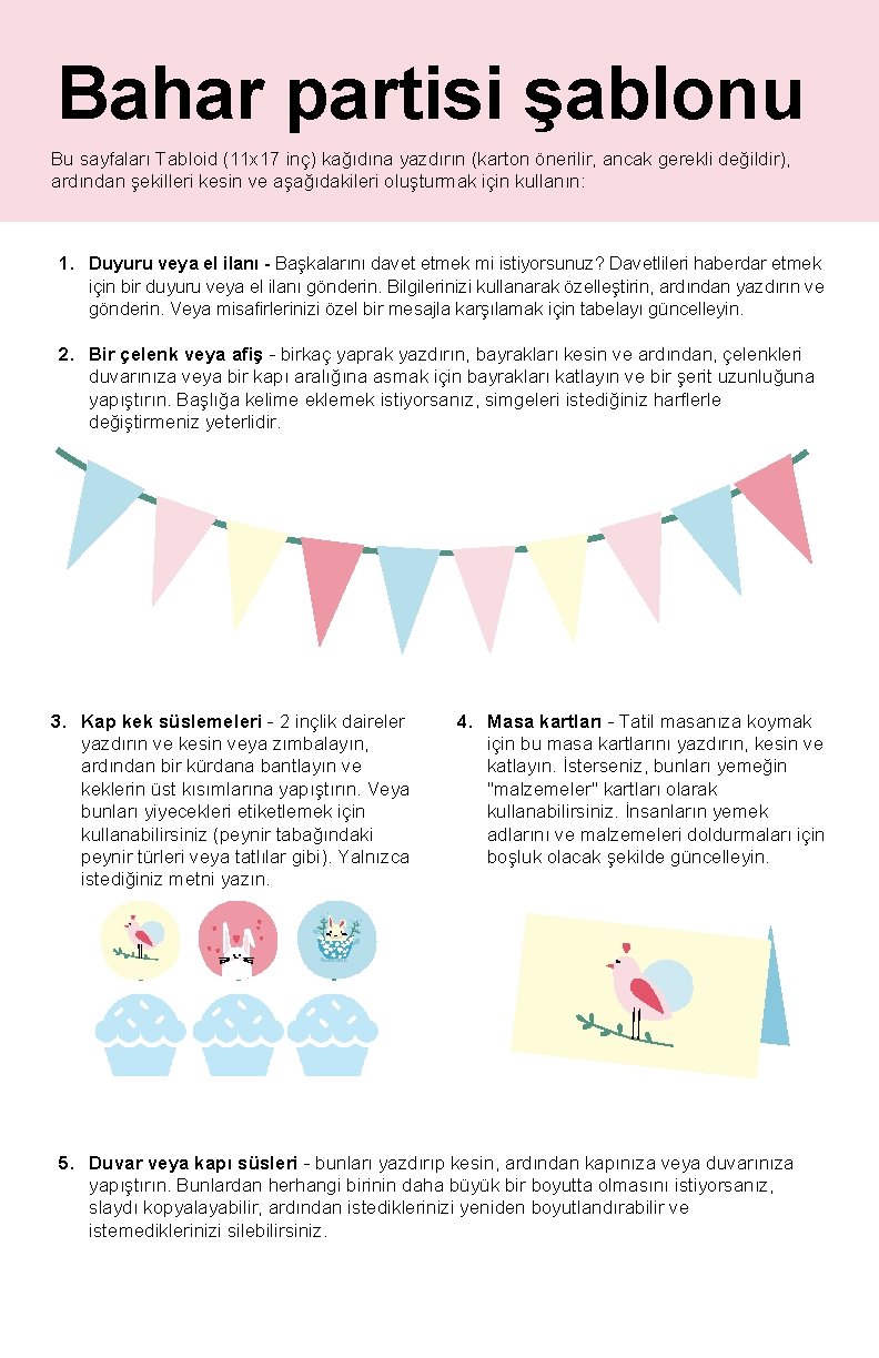 Bahar partisi şablonu Bu sayfaları Tabloid (11 x 17 inç) kağıdına yazdırın (karton önerilir,