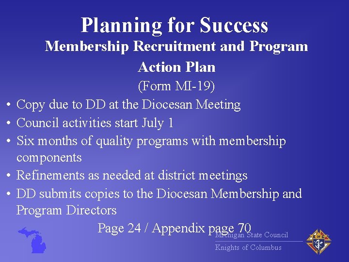 Planning for Success Membership Recruitment and Program Action Plan • • • (Form MI-19)