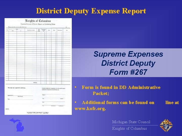 District Deputy Expense Report Supreme Expenses District Deputy Form #267 • Form is found