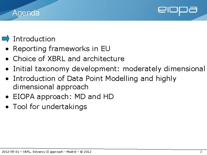 Agenda • • • Introduction Reporting frameworks in EU Choice of XBRL and architecture