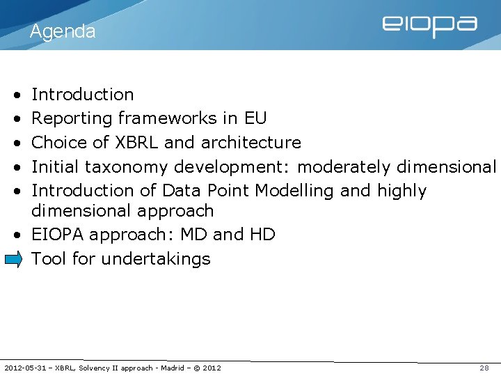 Agenda • • • Introduction Reporting frameworks in EU Choice of XBRL and architecture