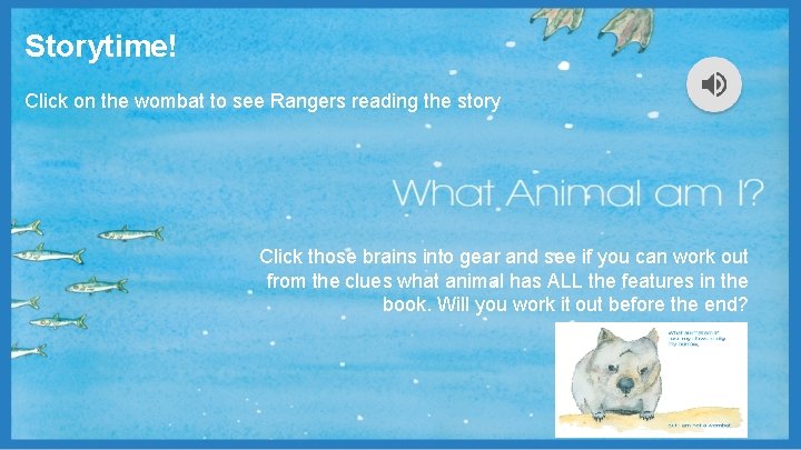 Storytime! Click on the wombat to see Rangers reading the story Click those brains Storytime! Click on the wombat to see Rangers reading the story Click those brains
