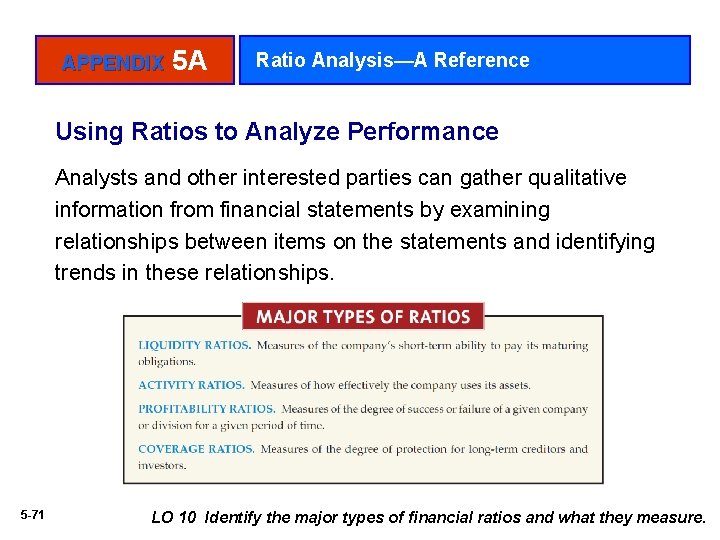 APPENDIX 5 A Ratio Analysis—A Reference Using Ratios to Analyze Performance Analysts and other