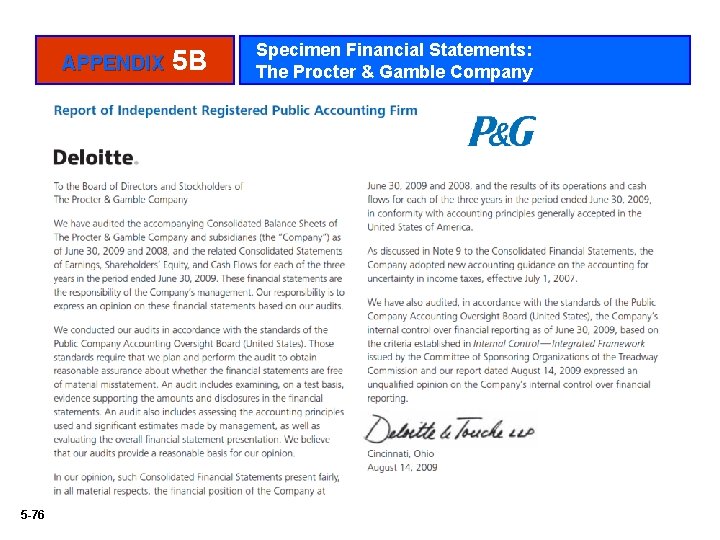 APPENDIX 5 -76 5 B Specimen Financial Statements: The Procter & Gamble Company 