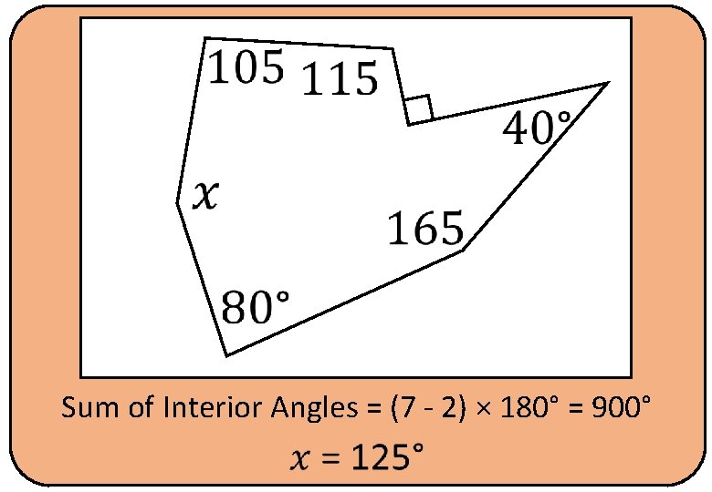  Sum of Interior Angles = (7 - 2) × 180° = 900° 