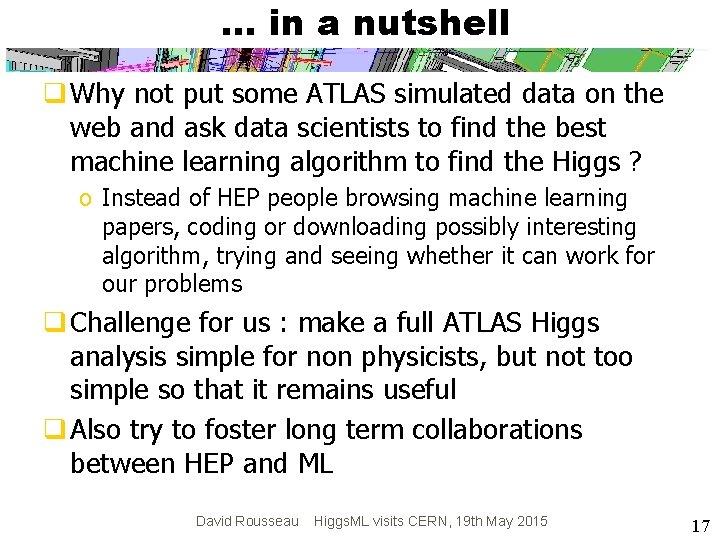 … in a nutshell q Why not put some ATLAS simulated data on the