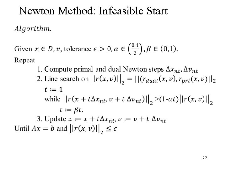 Newton Method: Infeasible Start 22 