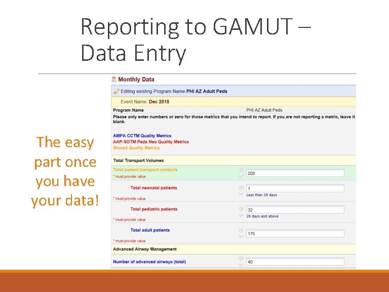 Reporting to GAMUT – Data Entry The easy part once you have your data!