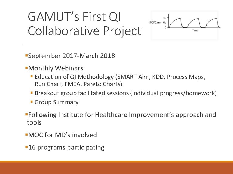 GAMUT’s First QI Collaborative Project §September 2017 -March 2018 §Monthly Webinars § Education of