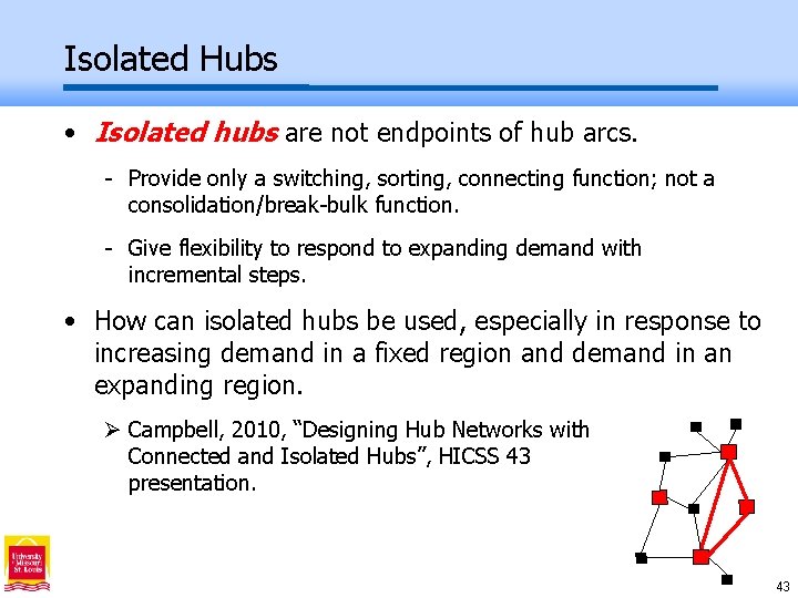 Isolated Hubs • Isolated hubs are not endpoints of hub arcs. - Provide only