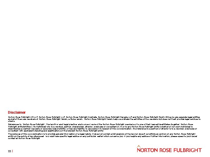Disclaimer Norton Rose Fulbright US LLP, Norton Rose Fulbright Australia, Norton Rose Fulbright Canada
