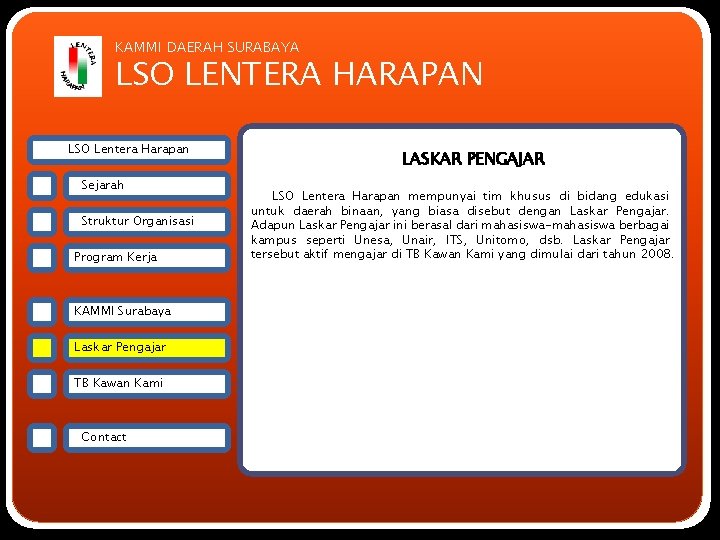 KAMMI DAERAH SURABAYA LSO LENTERA HARAPAN LSO Lentera Harapan Sejarah Struktur Organisasi Program Kerja
