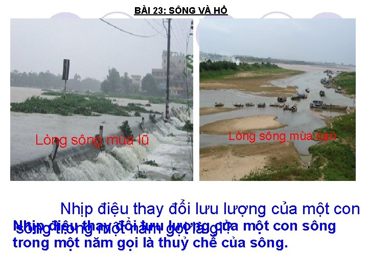 BÀI 23: SÔNG VÀ HỒ Lòng sông mùa lũ Lòng sông mùa cạn Nhịp