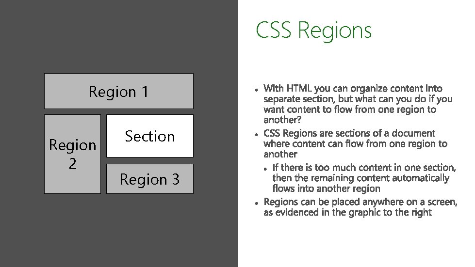 CSS Regions Region 1 Region 2 Section Region 3 