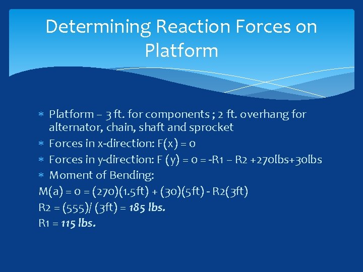 Determining Reaction Forces on Platform – 3 ft. for components ; 2 ft. overhang