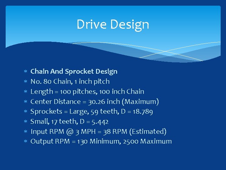 Drive Design Chain And Sprocket Design No. 80 Chain, 1 inch pitch Length =