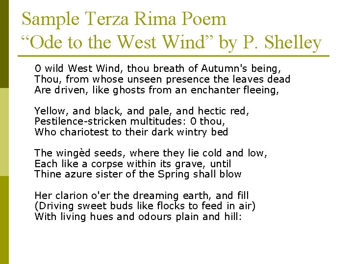 Sample Terza Rima Poem “Ode to the West Wind” by P. Shelley 0 wild