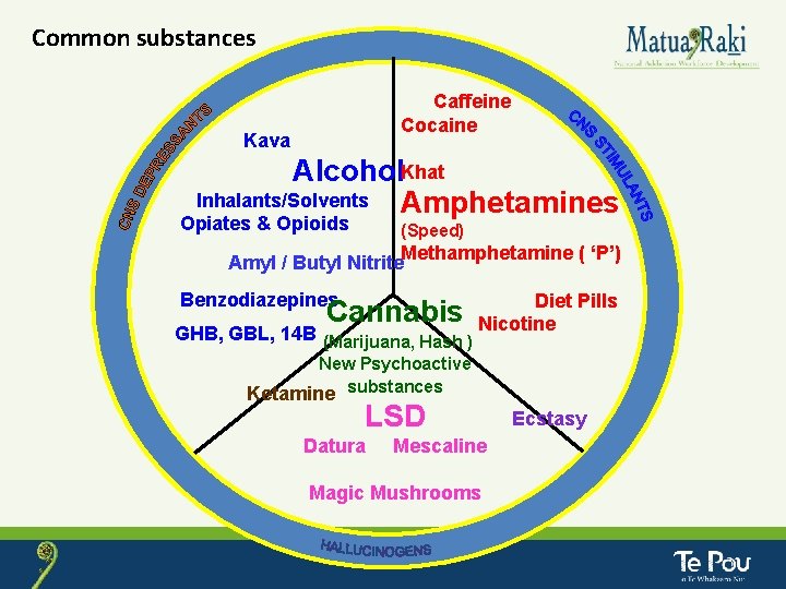 Common substances Caffeine Cocaine Kava Alcohol. Khat Inhalants/Solvents Amphetamines Opiates & Opioids (Speed) Methamphetamine