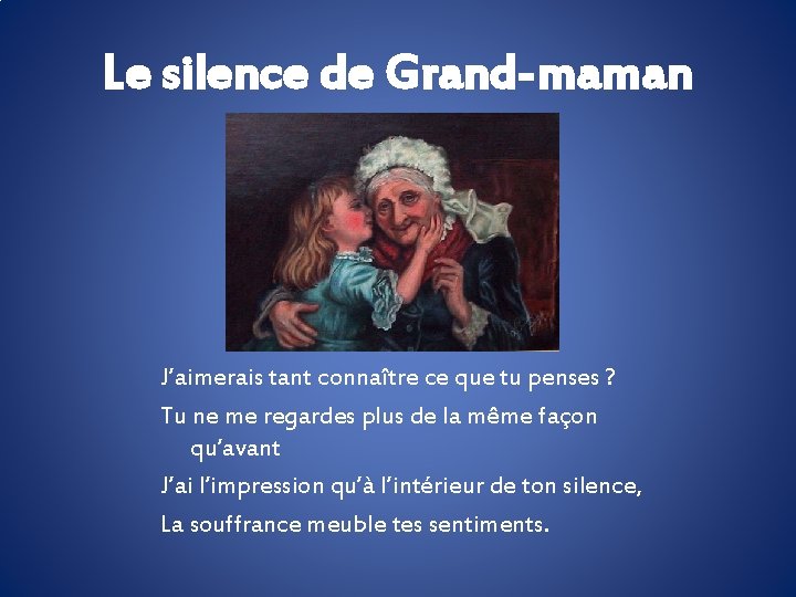 Le silence de Grand-maman J’aimerais tant connaître ce que tu penses ? Tu ne