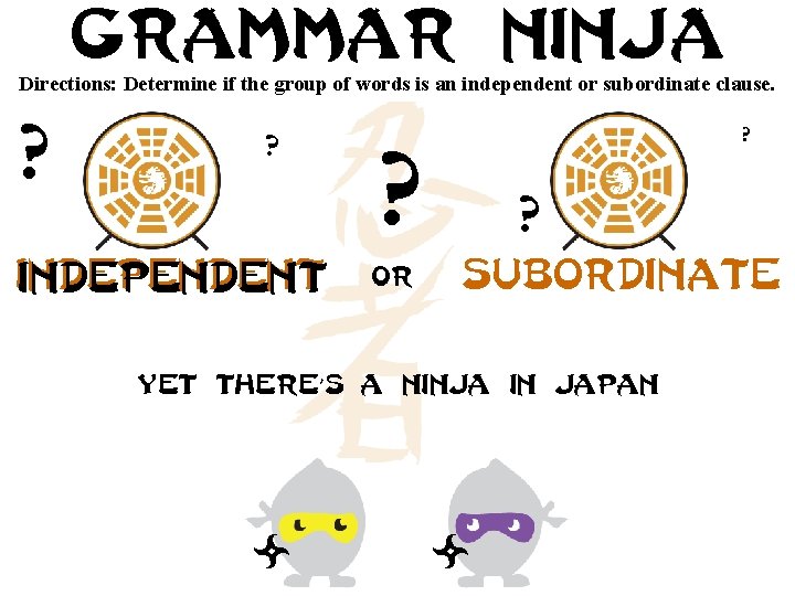 Grammar ninja Directions: Determine if the group of words is an independent or subordinate