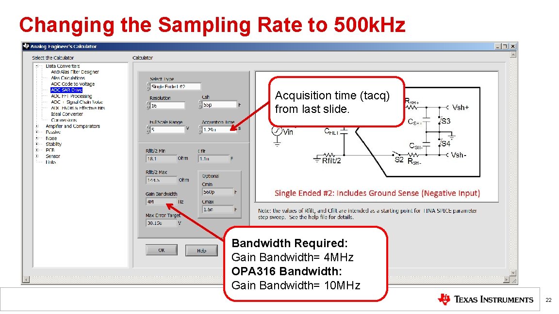 Changing the Sampling Rate to 500 k. Hz Acquisition time (tacq) from last slide.