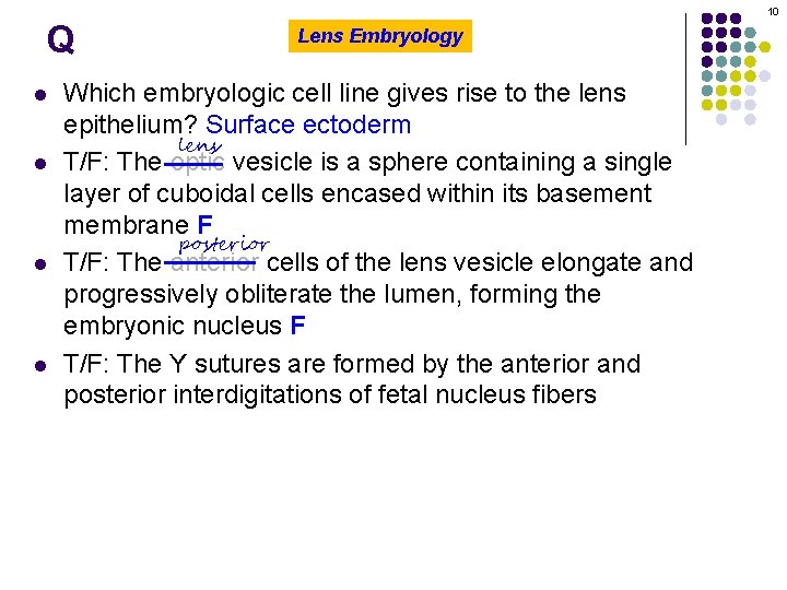 10 Q l l Lens Embryology Which embryologic cell line gives rise to the