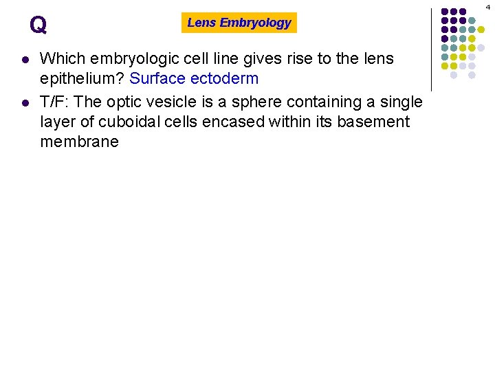 4 Q l l Lens Embryology Which embryologic cell line gives rise to the