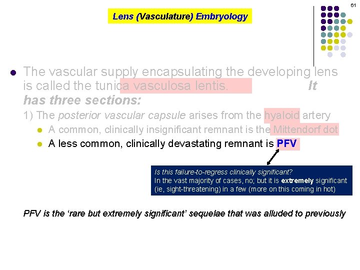 61 Lens (Vasculature) Embryology l The vascular supply encapsulating the developing lens is called