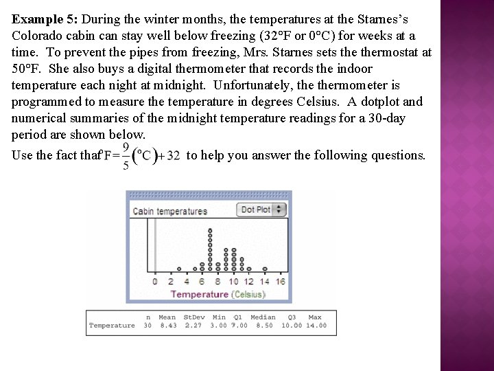 Example 5: During the winter months, the temperatures at the Starnes’s Colorado cabin can