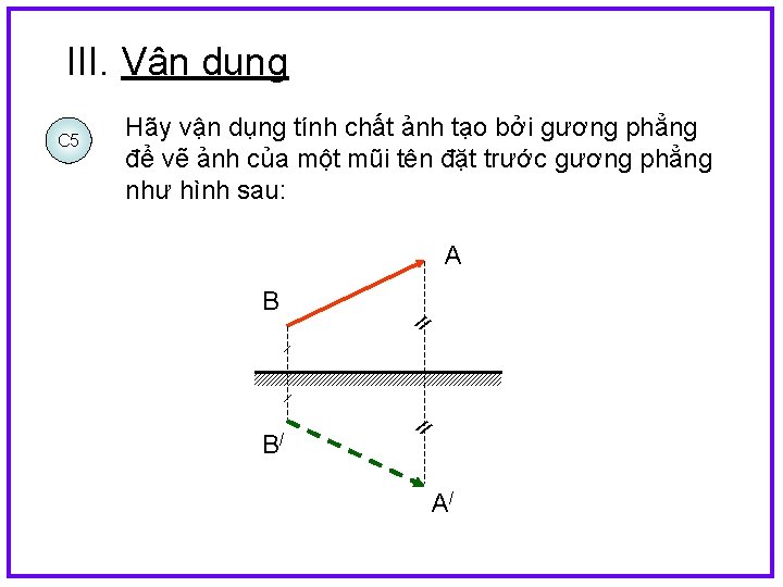 III. Vận dụng Hãy vận dụng tính chất ảnh tạo bởi gương phẳng để