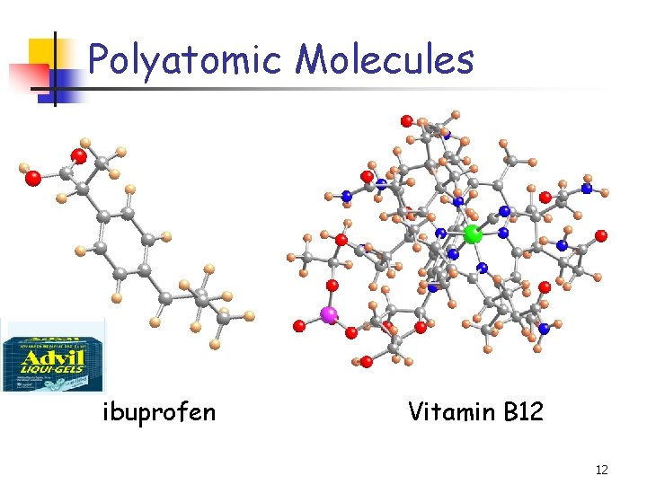 Polyatomic Molecules ibuprofen Vitamin B 12 12 