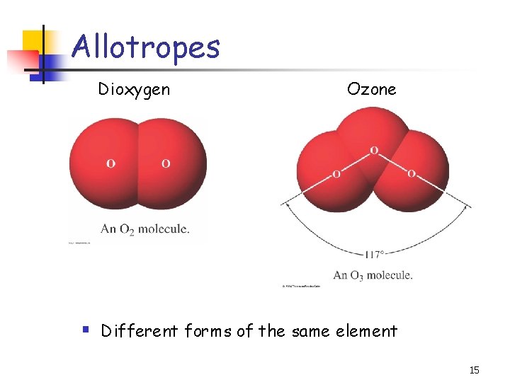 Allotropes Dioxygen Ozone § Different forms of the same element 15 