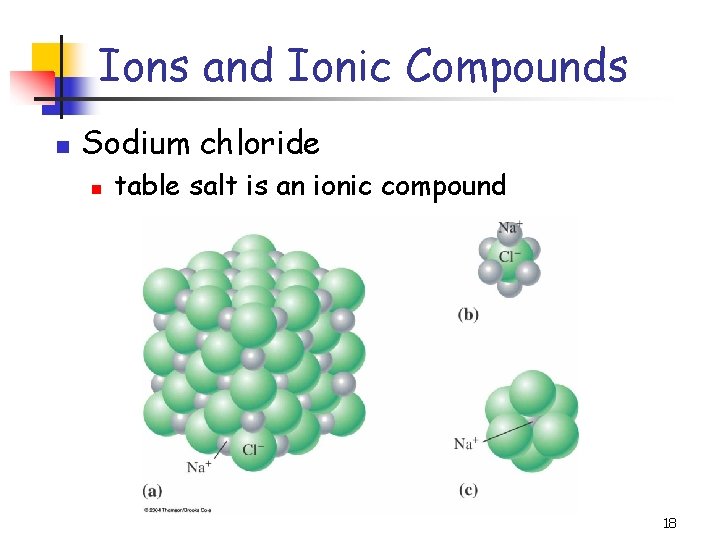 Ions and Ionic Compounds n Sodium chloride n table salt is an ionic compound